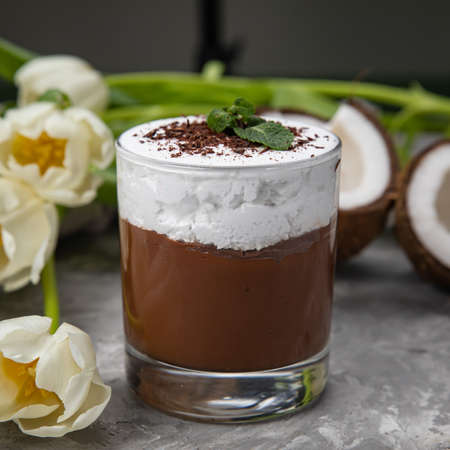 desserts on a gray concrete backgroundの写真素材