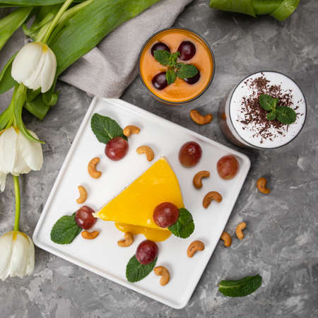 desserts on a gray concrete backgroundの写真素材