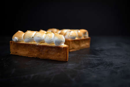french premium dessert on a dark backgroundの写真素材