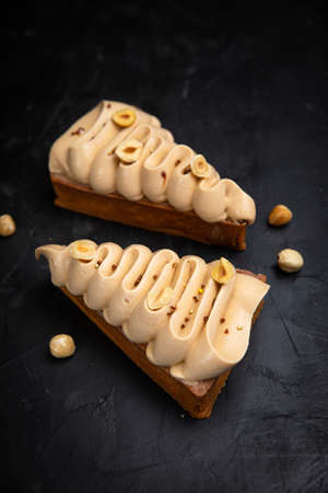 premium desserts with nuts on a dark background