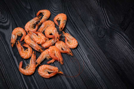boiled shrimp on a dark backgroundの写真素材