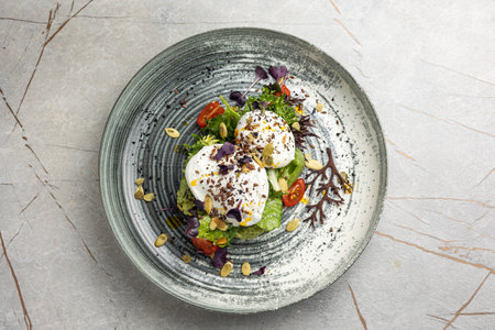 Salad with mozzarella cheese, nuts and arugula