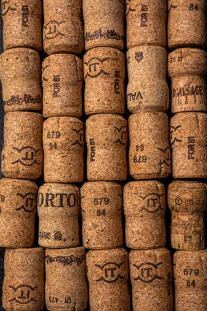 Wine corks on a dark background. Close-up.