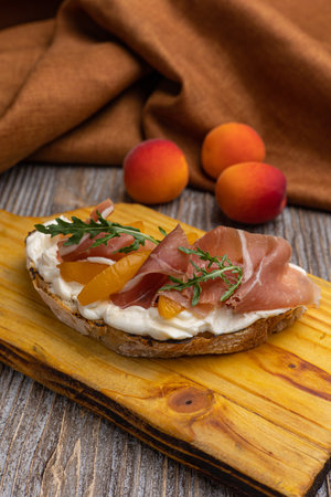 bruschetta with prosciutto and apricotsの写真素材