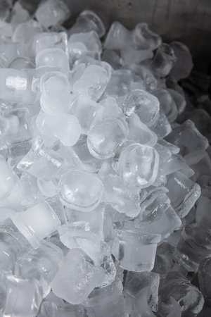 Ice cubes in the factory, close-up of ice cubes.