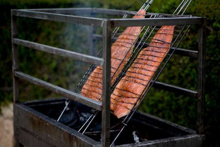 Making gourmet food. Fish and veggie ingredients, fish, grill, avocado.の写真素材