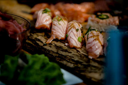 Making gourmet food. Fish and veggie ingredients, fish, grill, avocado.の写真素材