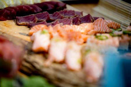 Making gourmet food. Fish and veggie ingredients, fish, grill, avocado.の写真素材