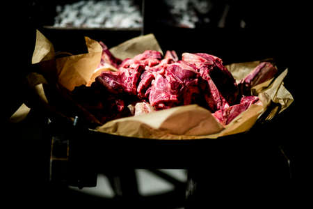 Making all kinds of red meat, fresh and raw red meat preparation.の写真素材