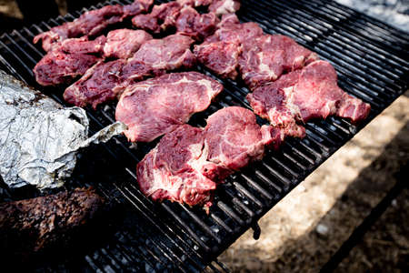 Making all kinds of red meat, fresh and raw red meat preparation.の写真素材