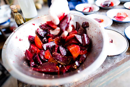 Variety of gourmet vegan food prepared and served. Only healthy Ingredients.の写真素材