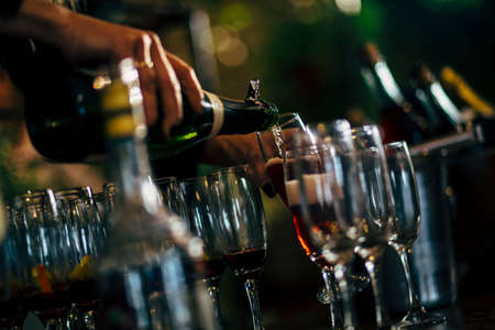 Luxury table settings for fine dining with and glassware, beautiful blurred  background. For events,...