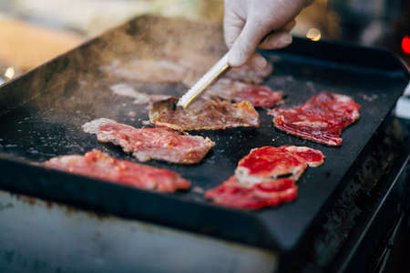 Making all kinds of red meat, fresh and raw red meat preparation.の写真素材