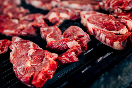 Making all kinds of red meat, fresh and raw red meat preparation.の写真素材