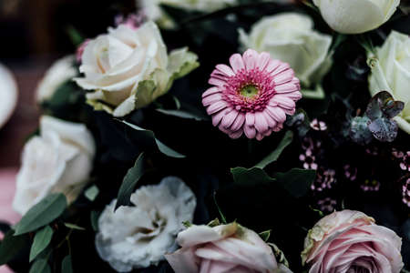 Wedding Flowers & Bouquets. Flower arrangement for wedding bouquet, table decoration , luxury table settings for events, church, reception, dining tables. Soft pastel colors.の写真素材