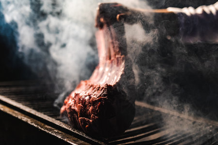 This captivating stock photography encapsulates the art of fish and meat preparation in an...