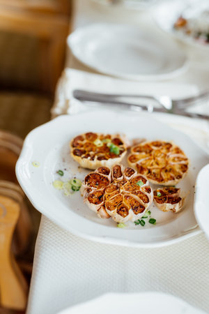 Luxury table settings for fine dining in romantic LUXURY Restaurant.  For events, weddings and celebration.の写真素材