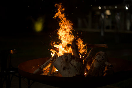 File and flame blue and orange fire in night scene. you can see the fire burning in outside enviorment. 2024 new content. passion related.の写真素材