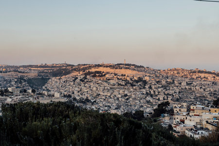 The iconic golden Dome of the Rock on the Temple Mount in Jerusalem's Old City, with views of ancient walls and Mamila streetの写真素材