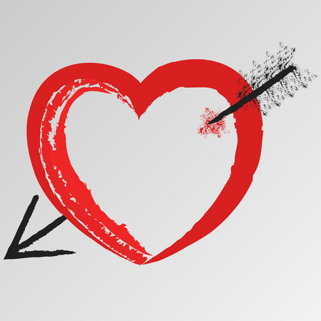 Hand-drawn a heart pierced by an arrow, sign or symbol of a Valentines day and love, vectorのイラスト素材