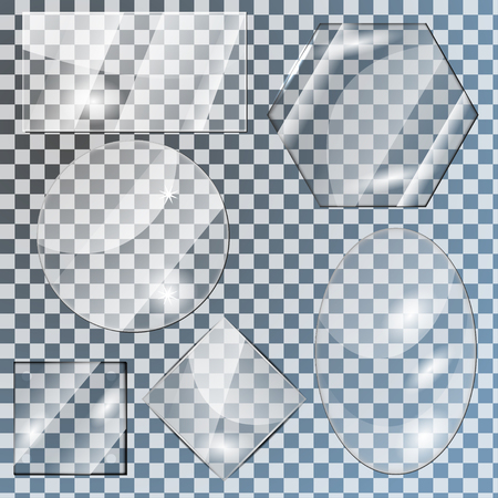Set of transparent glass plates different forms on transparent background, vectorのイラスト素材