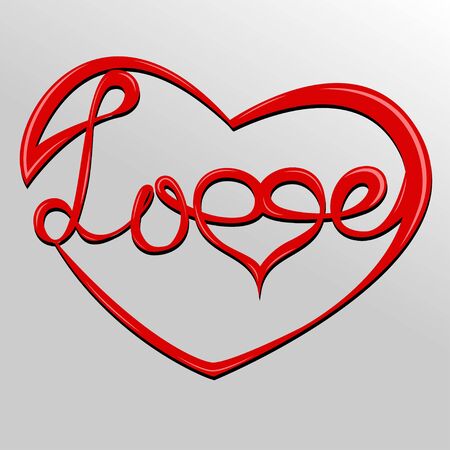Inscription "Love" in abstract heart, hand drawn lettering, Valentines day sign and symbol, postcard or background, vectorのイラスト素材