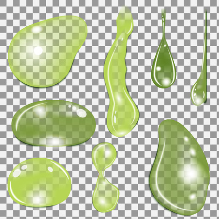 Kiwi or apple and grapes juice drops set different forms and tints on transparent background, vectorのイラスト素材