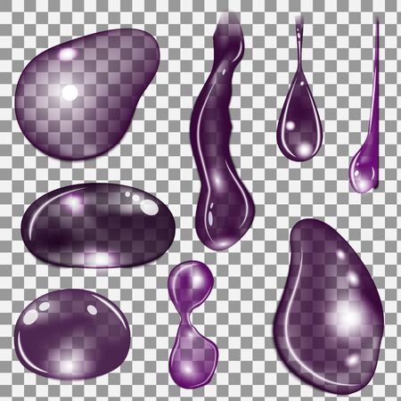 Blueberries or currant juice drops set different forms and tints on transparent background, vectorのイラスト素材