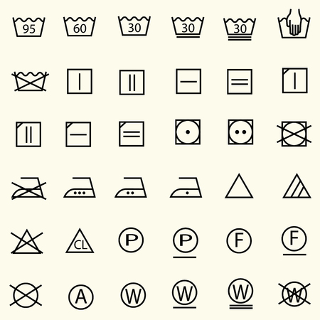 Set of textile care sign, laundry care icons, thin line design, vectorのイラスト素材