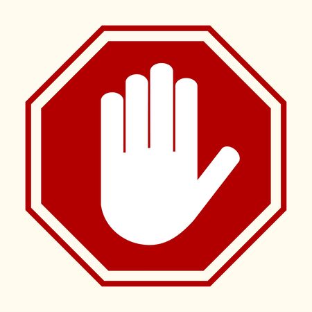 Stop sign, white hand in red octagonal, vectorのイラスト素材