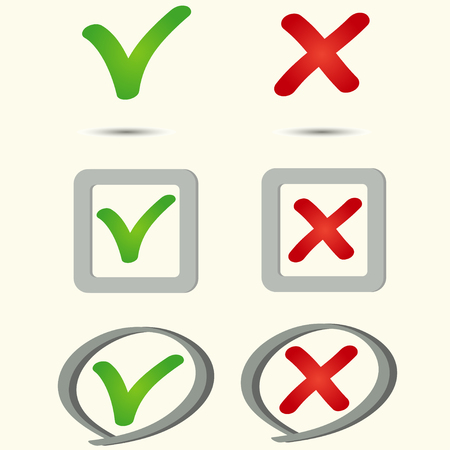 Tick and cross icons, yes no symbols green an red, vectorのイラスト素材