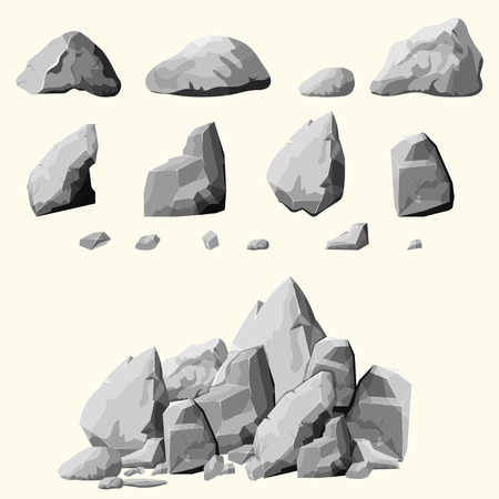 Set of stones, rock elements different shapes and shades of gray, cartoon style boulders set, flat design, isometric stones on white background, you can simply regroup rocks, vector Set of stones, rock elements different shapes and shades of gray, cartoon style boulders set, flat design, isometric stones on white background, you can simply regroup rocks, vector