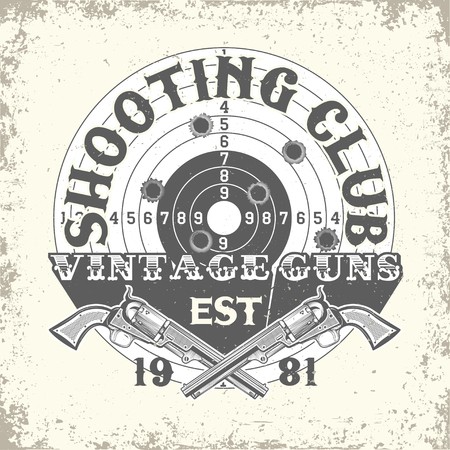 Vintage typography, grunge t-shirt graphics,  apparel stamps, tee print design, vintage  emblem of Shooting clubのイラスト素材