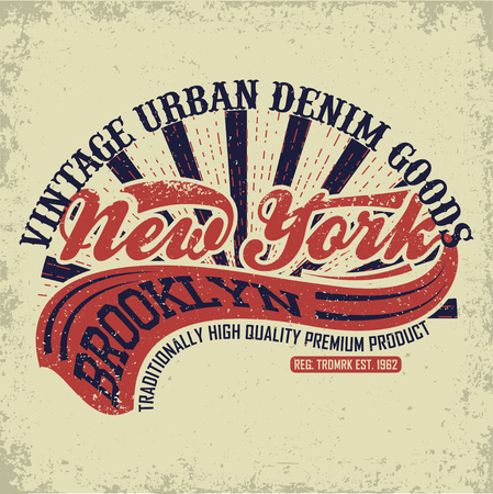 Vintage Denim  typography, grunge  t-shirt graphics, vintage grunge Artwork apparel stamp, Vintage Denim  wear tee print design, New York Denim goods emblem, vectorのイラスト素材
