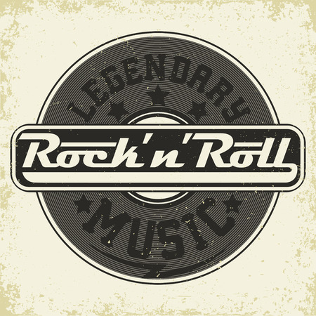 Grunge Monochrome Rock music print, hipster vintage label, graphic design with grunge effect, rock-music tee print stamp design. t-shirt print lettering artwork, vectorのイラスト素材