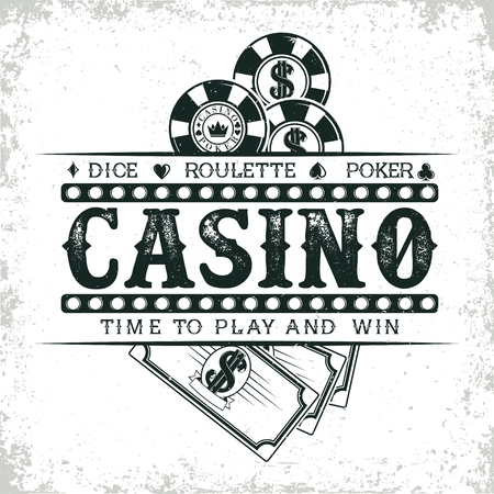 Vintage casino design with grange print stamp and creative poker typography.のイラスト素材