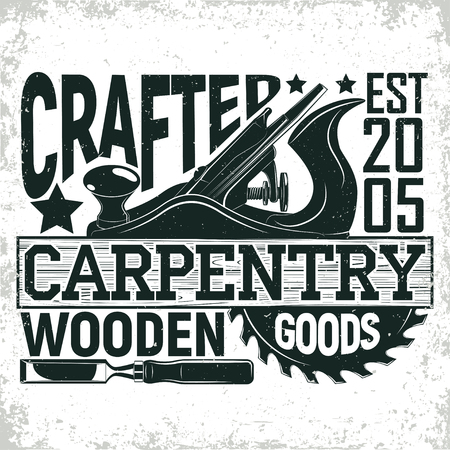 Vintage woodworking logo design,  grange print stamp, creative carpentry typography emblem, Vectorのイラスト素材