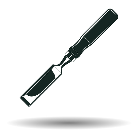 Monochrome chisel sign or icon, element for woodworking emblem or logo, isolated on white background, vectorのイラスト素材