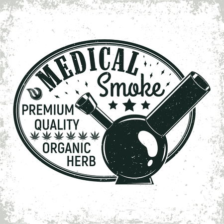 Vintage medical cannabis logo design,  grange print stamp, creative marijuana typography emblem, Vectorのイラスト素材