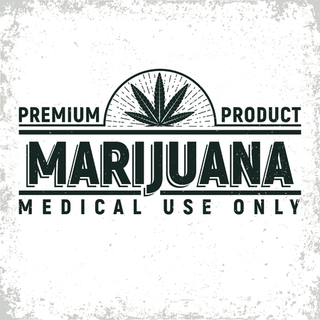 Vintage medical cannabis logo design,  grange print stamp, creative marijuana typography emblem, Vectorのイラスト素材