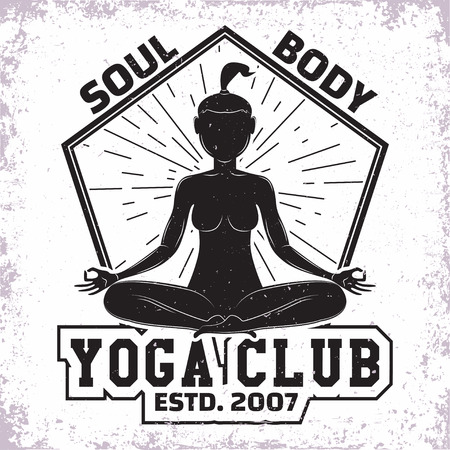 Vintage t-shirt graphic design, grange print stamp, yoga club or studio typography emblem, sports icon. Creative design.のイラスト素材