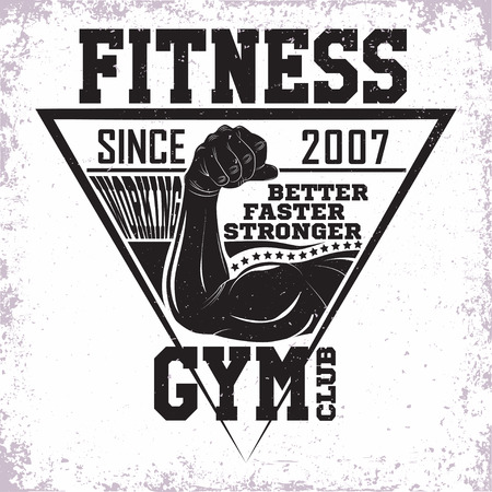 Vintage t-shirt graphic design,  grange print stamp, fitness typography emblem,  gym sports logo Creative design, Vectorのイラスト素材