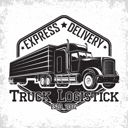Trucking company icon design, emblem of truck rental organisation, delivery firm print stamps, Heavy truck typography emblem, vector.のイラスト素材