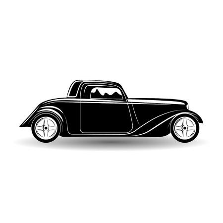 Monochrome hot rod icon isolated on white background with shadow, classic retro car emblem, vectorのイラスト素材