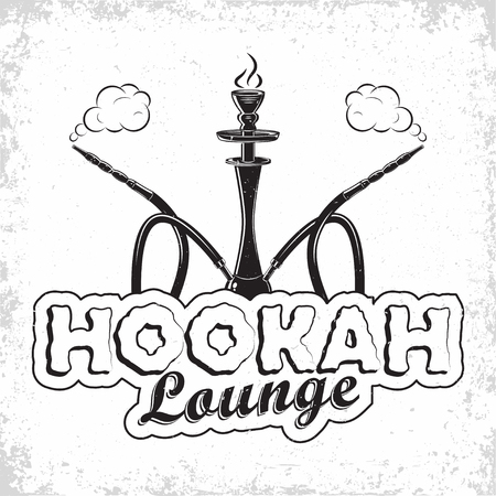 Vintage Hookah lounge design, emblem of hookah club or house, monochrome typography emblem, print stamps with easy removable grange, Vectorのイラスト素材