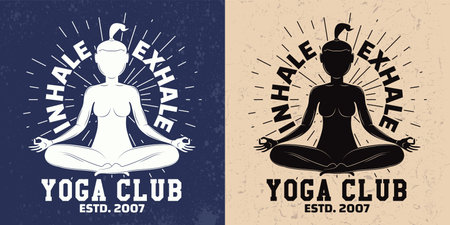 Yoga club logo, vintage emblem designのイラスト素材