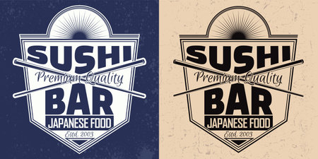 Vintage sushi bar logo or emblem designのイラスト素材