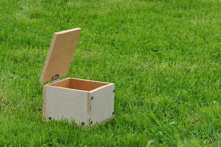 box stands on green grassの写真素材