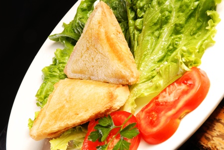 Two toasts with vegetables.の写真素材