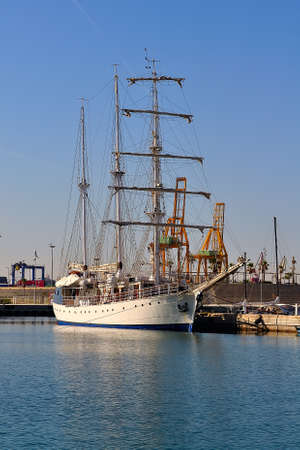Beautiful sailboat on blue sky background. Valencia Spainのeditorial素材